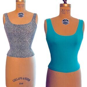 Vintage Stretchy Crop Tops - Turquoise and Animal Print